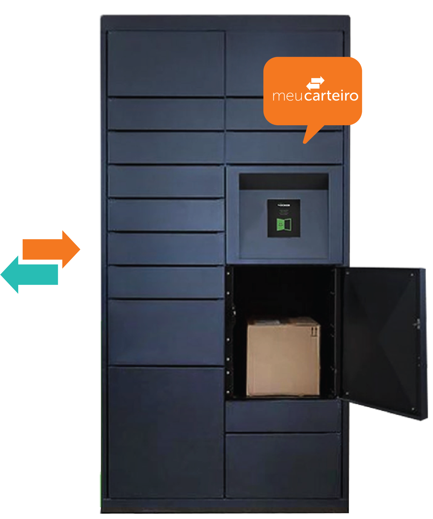 Locker inteligente Meu Carteiro com compartimento aberto e encomenda dentro